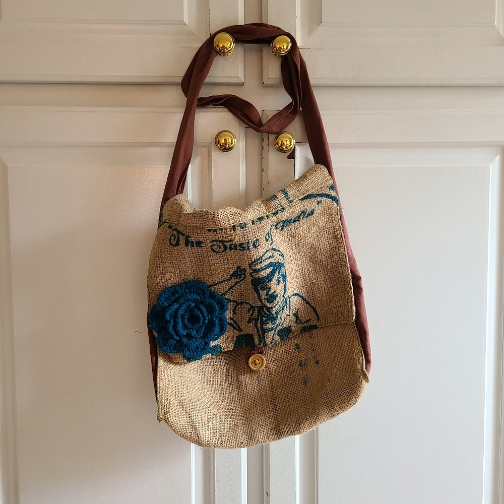 Ethical Burlap Messenger Laptop Crossbody Bag Tote